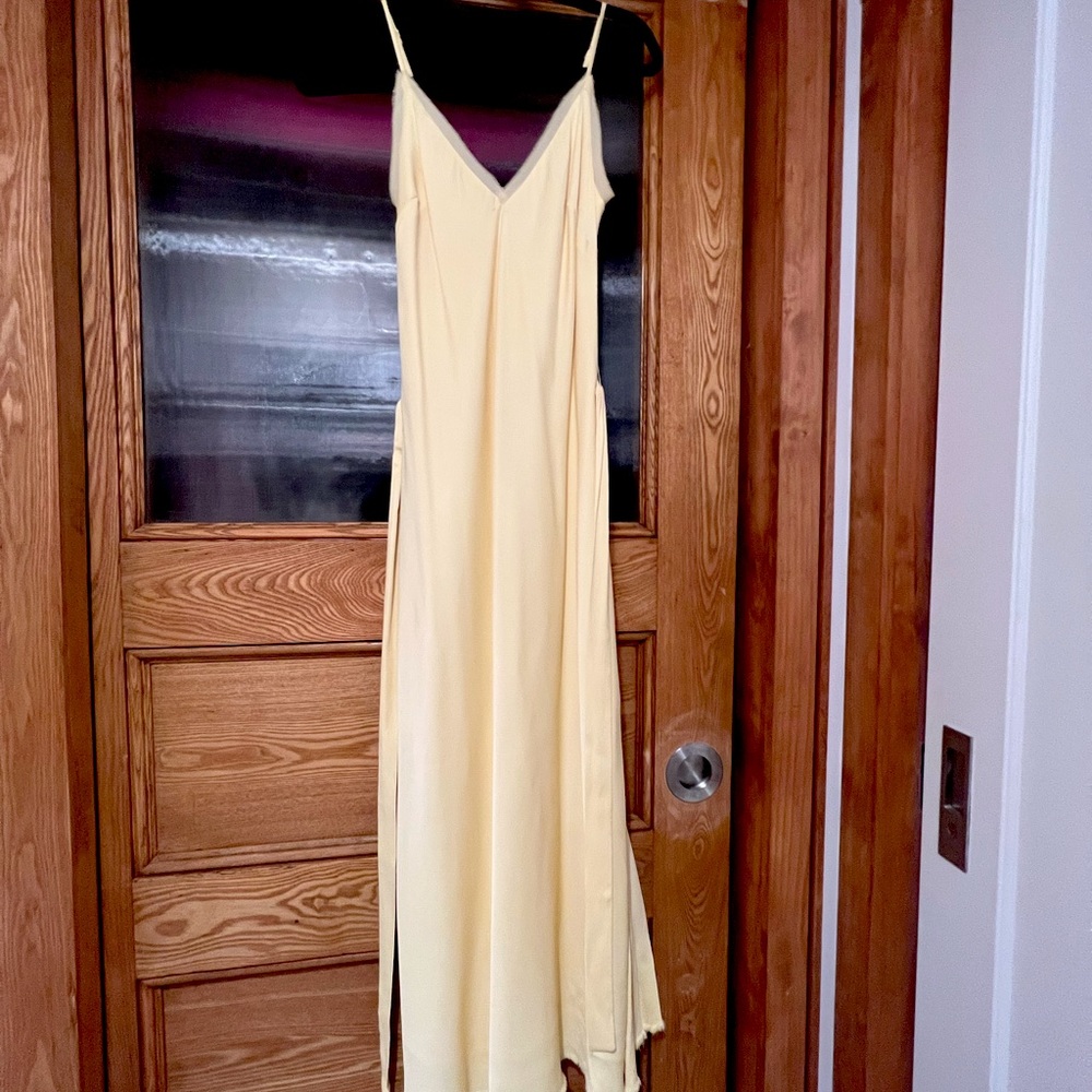 FRAME silk tie slip dress sz S pale yellow NWOT